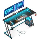 ODK Gaming Desk with LED Lights & Power Outlet, Gaming Table with Cup Holder and Headphone Hook, Double Z Frame Design Computer Desk, Carbon Fiber Black PC Desk 140 cm