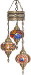 DEMMEX Turkish Moroccan Mosaic Chandelier, Ceiling Hanging Lamp Pendant Light Fixture, 3 Big Handmade Shades, H 90 cm