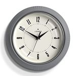 Jones Clocks® Ketchup wall clock | Retro round clock | 25cm | Grey | Easy to read numbers | Perfect kitchen clock or office clock