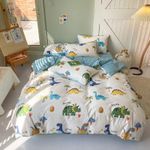 HAVOP 100% Cotton Duvet Cover Set Single Size Kids Boys Girls Cartoon Dinosaur Bedding Set All Season Cute Animal Dinosaur Printed Quilt Cover Set, 135×200 cm