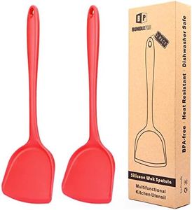 Pack of 2 Silicone Wok Spatula, Non-Stick, Heat, Stain and Odor Resistant, Easy to Clean and Dishwasher Safe, Seamless Kitchen Utensil for Cooking, Baking, Stir-Fry (Red)