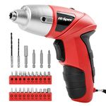 Hi-Spec 27 Pc Red 3.6V Cordless Electric Screwdriver Set. Power Screwdriver with Rechargeable Battery LED Light and 23 Driver Bit Set for DIY Home & Office