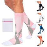 360 RELIEF Copper Compression Socks - Women & Men Graduated Athletic Fit for Running, Nurses, Shin Splint, Flight Travel, Maternity, Pregnancy | S/M, Pink with Mesh Laundry Bag