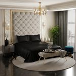 Stoa Paris Satin Bedsheets for Double Bed - 300Tc Premium Bedsheet with 2 Pillow Covers, Luxury Bedding Set, for Diwali Decoration, Home Decor Gifting, for Couples, Wedding, Midnight Black,300 TC