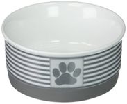 DII Bone Dry Stripes Ceramic Small Pet Bowl for Food & Water, 4.25" Dia x 2" H Set of 2, with Non-Skid Silicone Rim for Dogs and Cats-Gray