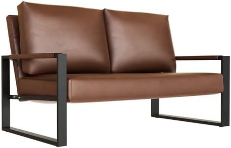 DKLGG Mid-Century Loveseats Sofa Couch, Faux Solid Leather Loveseat Sofa, Upholstered Faux Leather Couch 2-Seat Metal Armchair, Lounge Accent Chair for Living Room, Small Space, Studio, Apartment