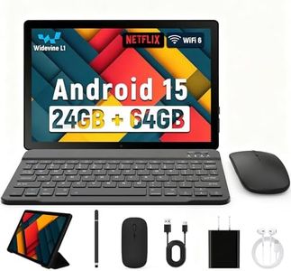 Android Tablet, 10.1 Inch Android 14 Tablet with 1280x800 IPS HD Touch Screen, Dual Camera, 64GB Storage 1TB Expansion, 8 in 1 Tablets Kit with Keyboard, Protective Case, Mouse, Stylus, BT 5.0, WiFi 6