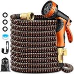 Expandable Garden Hose 100ft,Flexible Water Hose with 10 Function Nozzle and 3/4" Solid Brass Fittings,Lightweight,Kink Free,Retractable Garden Hose,Outdoor Yard Leak-Proof Water Pipe(Orange）