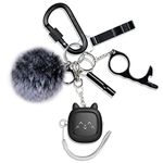 Safe Sound Personal Alarm, 6 Pcs Keychain Accessories with Alarm Keychain with LED Light, Cute Pom Pom, Whistle, and Locking Carabiner Clip