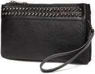 VASCHY Clutch Bag for Women, Soft Leather Wristlet Wallet Cell Phone Rivet Cross Body for Women with Card Slots Ladies Handbags & Shoulder Bags Purse with Detachable Strap (Black)