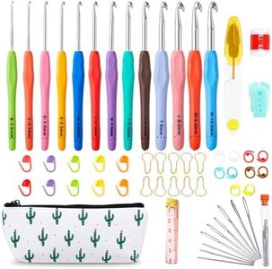 Inscraft 73 Pack Crochet Hooks Set, 13 PCS 2mm(B)-10mm(N) Ergonomic Soft Grip Crochet Handles Yarn Knitting Needles Kit with Case for Arthritic Hand, Crochet Starter Kit for Beginners and Lovers