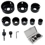 FreeTec Hole Saw Kit 10PC Carbon Steel Power Drill Hole Cutter Compatiple with Wood, PVC, Plastic, Drywall