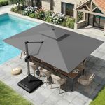 UDPATIO Garden Cantilever Parasol 4x3m, Aluminium Large Garden Umbrella with Crank 360° Rotation & Double Roof, UV50+ Patio Parasol for Balcony, Outdoor (Water Repellent, Grey)