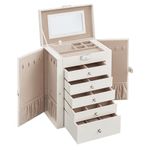 SONGMICS Jewellery Box 6 Tiers, Jewellery Case with 5 Drawers, Large Storage Capacity, with Mirror, Lockable, Jewellery Storage Organiser, Gift for Loved Ones, for Watches, Cloud White JBC152W01