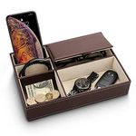 BAGILO Men And Women Leather Valet Tray|Dresser Organizer 5 Slot Jwellery Accessories Box For Watches, Sunglasses, Wallet, Cell Phone Key And Jewellery (Brown)