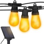 Brightech Ambience Pro Solar Powered LED Outdoor String Lights - 27 Ft Commercial Waterproof Patio Lights with Flaming, Flickering Bulbs - Shatterproof String Lights for Your Backyard, Porch, Deck