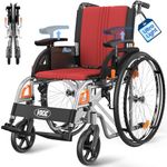 VOCIC Ultra Lightweight Wheelchair for Adults, 23lb Frame Portable Foldable Self-Propelled Wheelchairs for Seniors with Quick Release Wheels, Swing-Away Footrests,Flip-Back Arm, 300 lbs Red