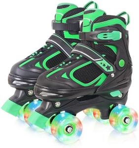 Nattork Kids Roller Skates for Boys Girls, 4 Sizes Adjustable Quad Skates with Light up Wheels,Beginner Kids Roller Skates Indoor Outdoor Green S