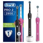 Oral-B Pro 2 Electric Toothbrush with Smart Pressure Sensor, 2 Handles, 2 Cross Action Toothbrush Heads, 2 Modes with Daily Clean, Gifts for Men/Women, 2 Pin UK Plug, 2900, Black & Pink