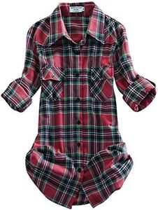 Match Womens Button Down Flannel Plaid Shirts roll up Long Sleeve Shackets Business Blouse Top (Medium, Checks#14)