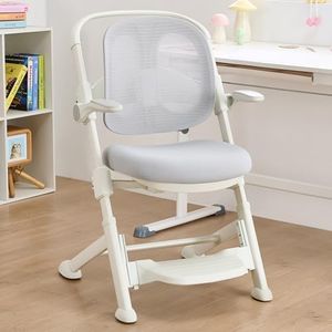 ERIYA Kids Desk Chair,Ergonomic Chair: Breathable Mesh Back, Adjustable Seat, Flip-Up Armrests, Footrest, Lumbar | Ideal for Kids, Petite Adults – Ultra-Comfy for Study/Work (Grey)