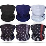 Dreamfox 6 Pcs Seamless Face Cover Mouth Mask Bandanas Sun UV Protection American Flag and Solid Color Neck Gaiter Scarf for Dust, Outdoors, Festivals, Sports