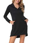 HDE Women's UPF 50+ Beach Cover Up Dress Long Sleeve Shirt Dress Coverup - black - Medium