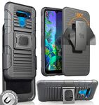 Case with Clip for LG K50/Q60, Nakedcellphone Black Rugged Ring Grip Cover [with Stand and Built-in Mounting Plate] + [Belt Hip Holster] for LG K50, LG Q60 (2019)