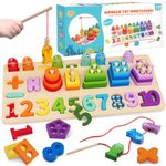 Martiount Montessori Toys for 1 Year Old,Toddler Toys for 1 2 3 Year Old Boys Girls Toys Gifts, 5 in 1 Wooden Number Puzzle Sorting & Stacking Magnetic Fishing Game for Toddler 2 3 4 Year Olds Gifts