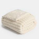 OHS Faux Fur Ribbed Throw Blanket for Sofa, Super Soft Cosy Warm Winter Thick Fleece Blanket for Bed Decorative Fluffy Double Bed Throws Over Sofas Couch, Natural - 150 x 200cm