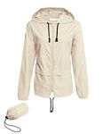 Avoogue Lightweight Raincoat Women's Fall Jackets Waterproof Windbreaker Packable Outdoor Hooded Rain Jacket Beige S