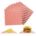 APACALI 300 Sheets Food Grade Wrap Paper, 11x10" Checkered Basket Liners, Greaseproof Paper Sheets, Burger Paper Sheets Square for Sandwich, Hamburgers, Fries, Cake, Red