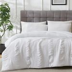 palassio Seersucker White Queen Size Comforter Set, 3 Pieces Soft Washed Microfiber with 2 Pillow Cases, Fluffy Lightweight Down Alternative Bedding for All Season 90x90 inches