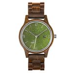 Opis UR-U1: Black Sandalwood Wooden Wrist Watch for Men/Women, Ladies/Gents, Unisex with Embossed Dial Face in Green and Silver Metal Parts - Opis Wood Watch