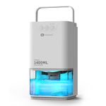 PureMate1400ml Electric Dehumidifier with Ultra Quiet & Auto Shut off, 7 Colorful LED Portable Mini Dehumidifier for Damp, Mould, Moisture in Home,for Wardrobe, Bathroom, Bedroom, Garage