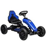 Aosom Pedal Go Kart for Kids, Pedal Car with Swing Axle, Adjustable Bucket, Handbrake, 4 EVA Wheels Powered Ride, Indoor Foot Racer, for 3-8 Years Old, Blue