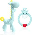 SHARE&CARE BPA Free 2 Silicone Giraffe Baby Teether Toy with Storage Case, for 3 Months Above Infant Sore Gums Pain Relief, Set of 2 Different Teething Toys (Blue)