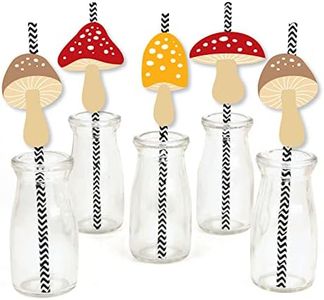 Big Dot of Happiness Wild Mushrooms - Paper Straw Decor - Red Toadstool Party Striped Decorative Straws - Set of 24