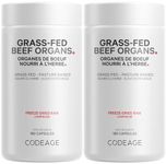 Codeage Grass Fed Beef Organs Supplement – Glandulars Supplements - Freeze Dried, Non-Defatted, Desiccated Liver, Heart, Kidney, Pancreas & Spleen Bovine Capsules - 2 Pack