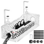 Under Desk Cable Management Tray No Drill, Cinati Upgraded Clamp Cable Management Box, Computer Cord Organizer for Desk, Desk Wire Management for Office, Home -No Damage to Desk (White)