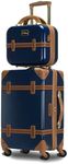 World Traveler Gatsby Vintage Style Hardside Carry-On Retro Train Case Spinner Luggage, Navy, 2-Piece Set (Tote/20-Inch)