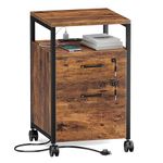 SUPERJARE File Cabinet with Lock & Charging Station, 2 Drawers Rolling Filing Cabinet, Office File Cabinet with Wheels & Open Shelf, for Home Office, A4/Letter Size Files - Rustic Brown