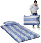 AGLA KADAM Single Bed Mattress (2.5 x 6 Feet) - Premium Natural Cotton Gadda for Guests- Blue and White Stripe Pattern - Foldable Ruyi Gadi