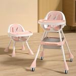StarAndDaisy High Chair for Baby/Baby Feeding Chair for 0 to 5 Years with 5 Point Safety Belt/High Chair with Seat Recline, Height Adjustable & Detachable Tray with Wheel - Peach
