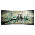 KREATIVE ARTS Vintage Canvas Wall Art Animal Resting 2 Cats Look at The Moon 12x16inch Wall Pictures Giclee bathroom Wall Decor on Canvas Stretched Artwork Living Room Bedroom Ready to Hang