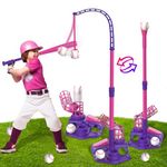 VATOS Hang T Ball Sets for Kids 3-5, 3 IN 1 Kids Teeball Toy Sets with Fixed & Ejection Baseball Batting Tee 6pcs Baseballs, Adjustable Height Teeball Batting Tee Outdoor Toys Gifts for Boys Girls