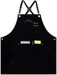 Heavy Duty Work Aprons for Men & Women with Pockets, Premium Cotton Canvas Cross Back Adjustable Tool Apron, Heavy Duty Chef Apron for Cooking, Waitress, Woodworking, Gardening, Black