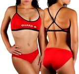 Adoretex Women's Guard Cross Back Workout Bikini, Athletic Guard Two Piece Swimsuit Set for Girls and Women (FGP08)-Red/Navy-L