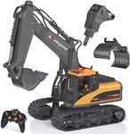 kolegend 3 in 1 Remote Control Excavator Toy 1/14 Scale RC Excavator, 15 Channel Upgrade Full Functional Construction Vehicles with Tools Metal Breaker and Electric Gripper(Yellow/Black)