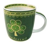 Shamrock Spiral Ireland Mug with A Green and Yellow Celtic Design